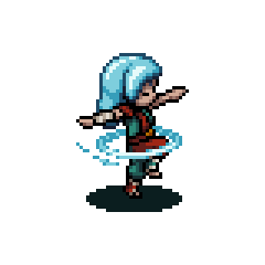 an animated sprite of valere using her lunar magic like a hula hoop